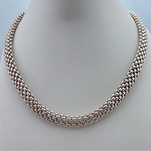 Heavy Woven Mesh Collar Necklace | Silver Tone Designer Inspired 18” Long